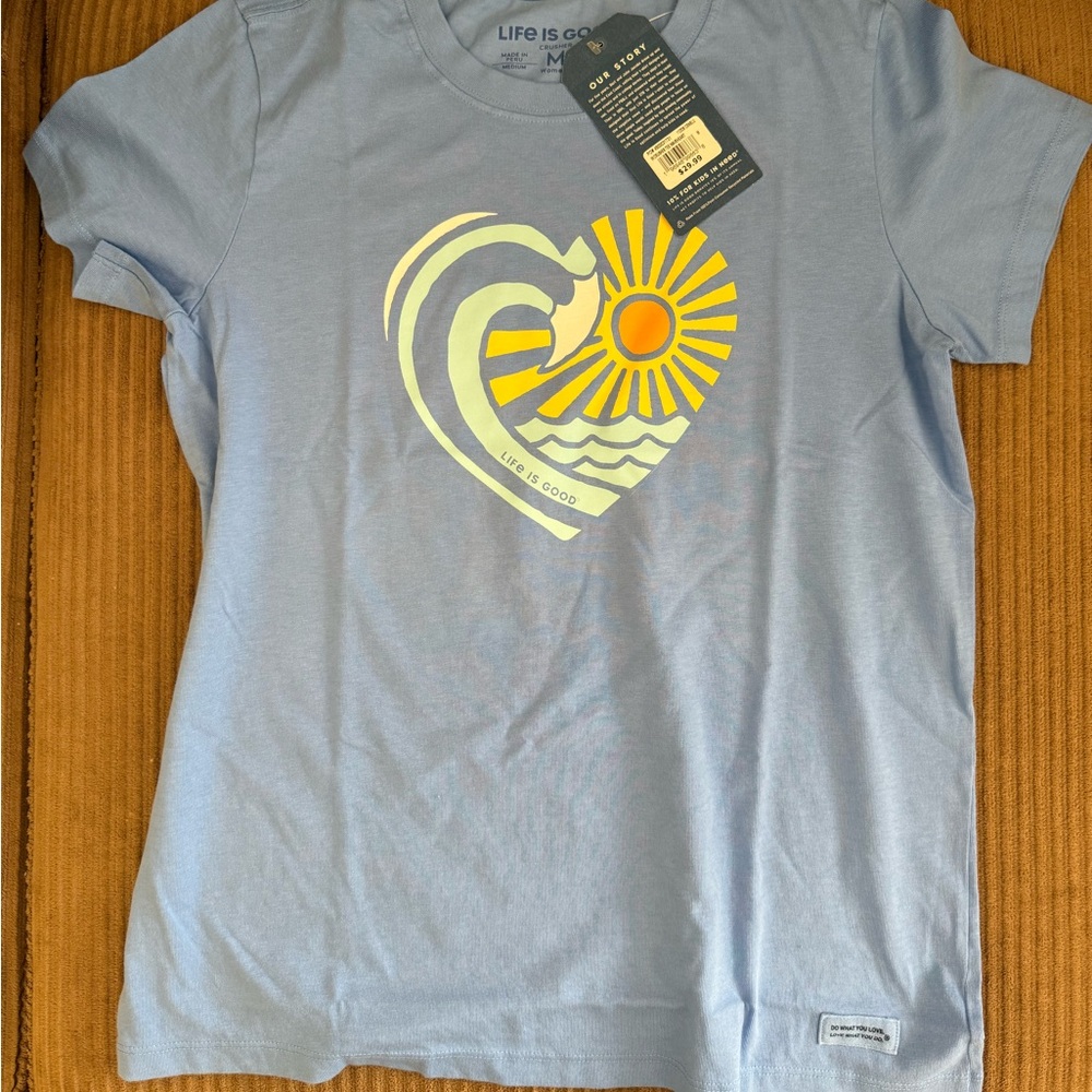 Life Is Good Light Blue Heart and Sun Tee